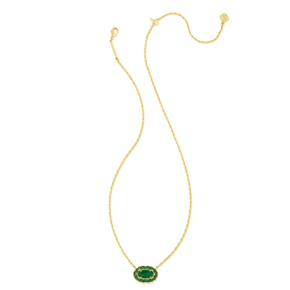 Kendra Scott Elisa Crystal Frame Short Pendant Necklace in Kelly Green - Picture 2 of 7